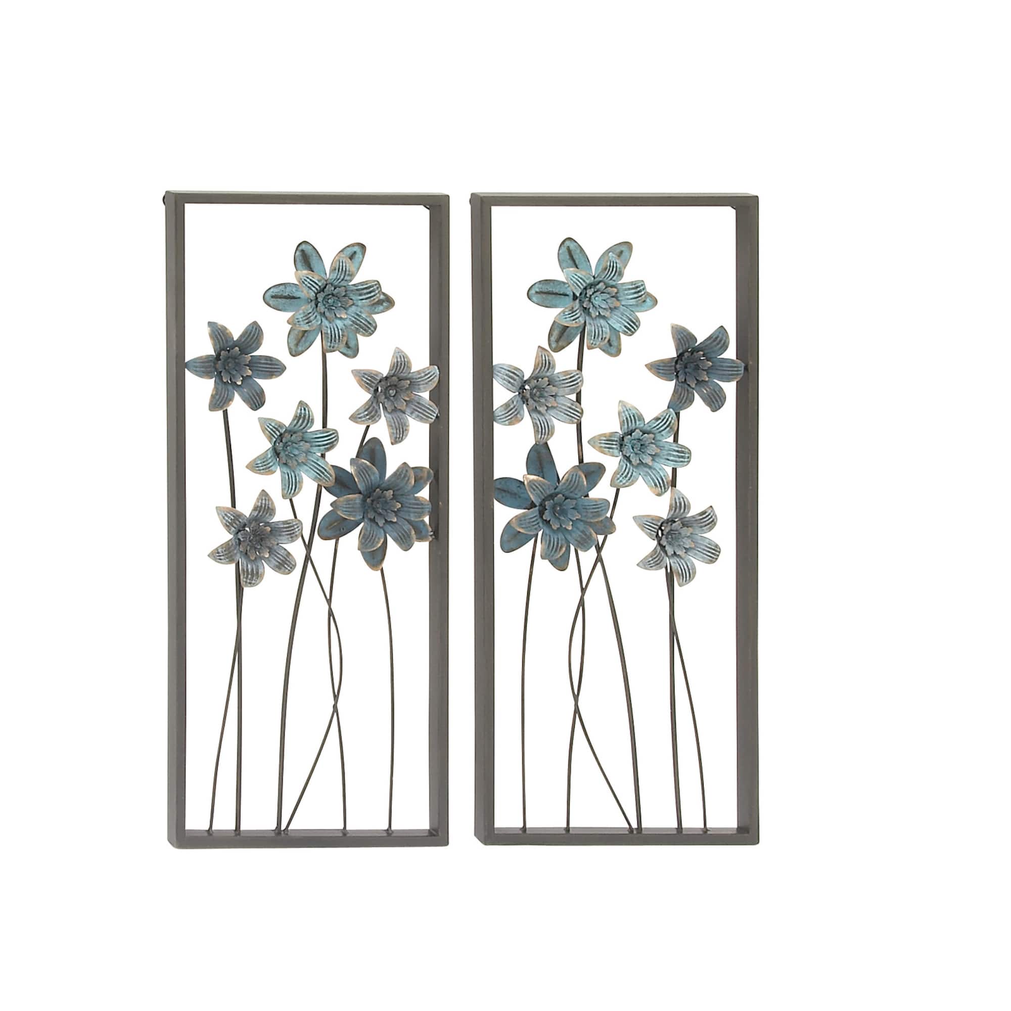 Blue & Gray Framed Floral Metal Wall Accent, 2ct.